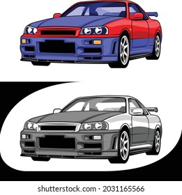 Japan Sport Cars Blue Red and White