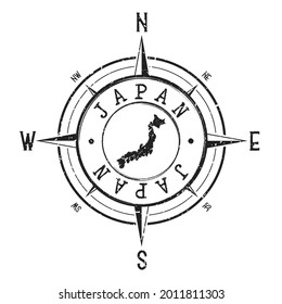 Japan Stamp Map Compass Adventure. Illustration Travel Country Symbol. Seal Expedition Wind Rose Icon.