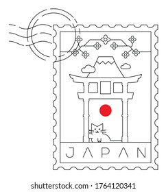 Japan stempelt minimales lineares Vektorgrafik- und Typografie-Design