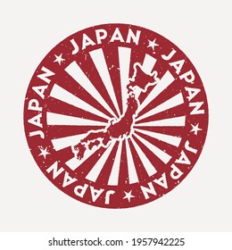 Japan stamp. Travel red rubber stamp with the map of the country, vector illustration. Can be used as insignia, logotype, label, sticker or badge of Japan.