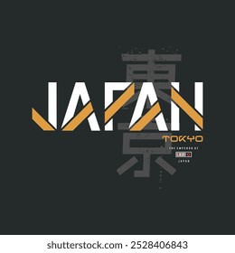 japanischer stylischer Typografie-Slogan. Abstraktes Design für Vektordruck T-Shirt, Typografie, Poster. Inschrift auf Japanisch mit der Übersetzung auf Englisch: Tokio. Vektorgrafik. 