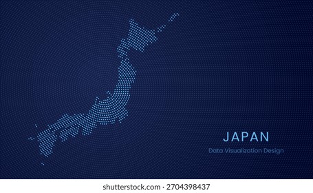 Japón estilizó el mapa punteado en el moderno concepto de visualización de tecnología de datos circular.