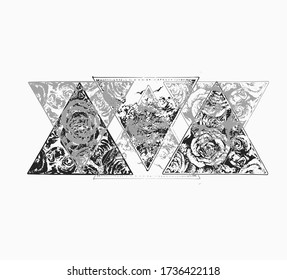 Japan stylized tattoo background in gradation of gray and red with dot work , vector EPS 10