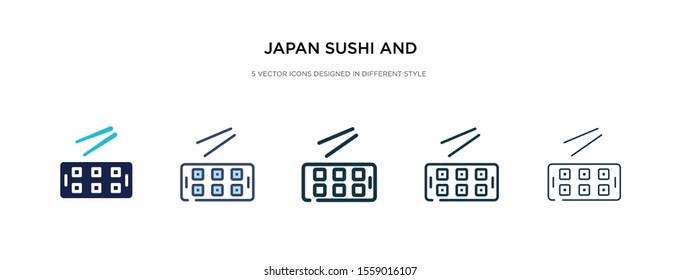 japan sushi and chopsticks icon in different style vector illustration. two colored and black japan sushi and chopsticks vector icons designed in filled, outline, line stroke style can be used for