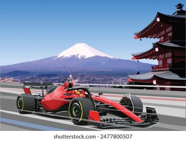 Japan Suzuka Motegi gp race car event icon jet sport auto racing symbol vector power hybrid white poster red white banner flyer win f1 1 one fans fuji Tokyo city Asian temple building

