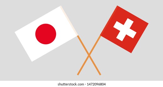 Japan and Switzerland. Crossed Japanese and Swiss flags