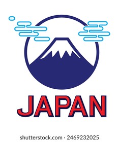 Japan symbol logo or icon Fuji mountain with snow drawing in colorful cartoon vector