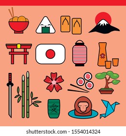 Japan Symbol Set. Japan Culture. Vector stock illustration.