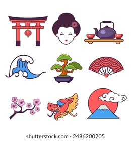 japan symbols flat style design