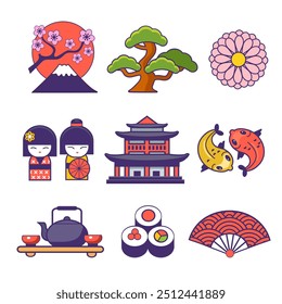japan symbols flat style design
