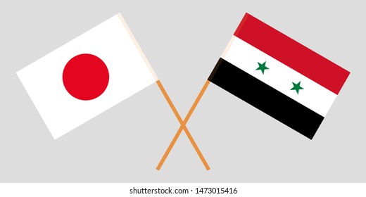Japan and Syria. Crossed Japanese and Syrian flags