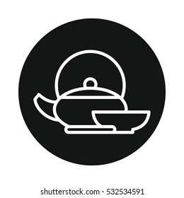 Japan tea kettle and tea cup icon isolated on white background. Vector illustration for tea ceremony design
