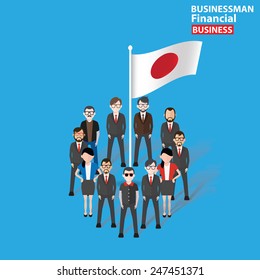 Japan teamwork,character design on blue background,clean vector