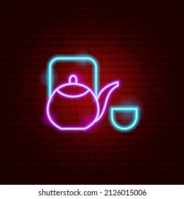 Japan Teapot Neon Sign. Vector Illustration of Drink Promotion.