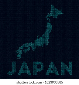 Japan tech map. Country symbol in digital style. Cyber map of Japan with country name. Vibrant vector illustration.
