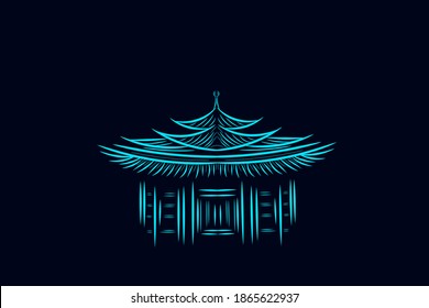 Japan temple line pop art potrait logo colorful design with dark background. Abstract vector illustration. Dark minimalist wallpaper