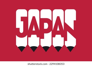 Japan text with Pencil symbol creative ideas design. Japan flag color concept vector illustration. Japan typography negative space word vector illustration. Japan country name vector design.