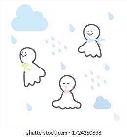 In Japan, there is a custom of making dolls called "teruteru-bozu" in the hope of fine weather. This is an illustration of the doll. Vector image.