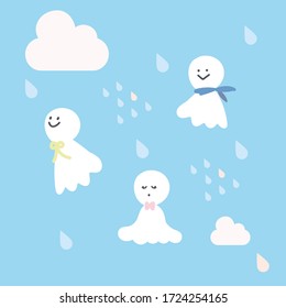 In Japan, there is a custom of making dolls called "teruteru-bozu" in the hope of fine weather. This is an illustration of the doll. Vector image.