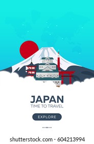 Japan. Time to travel. Travel poster. Vector flat illustration