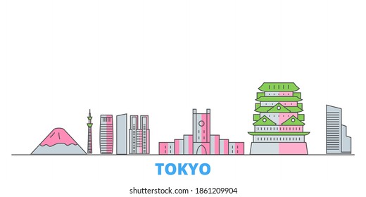 Japan, Tokyo City line cityscape, flat vector. Travel city landmark, outline illustration, line world icons