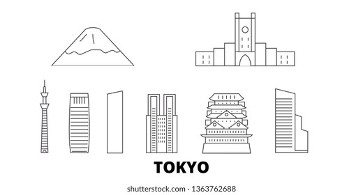 Japan, Tokyo City line travel skyline set. Japan, Tokyo City outline city vector illustration, symbol, travel sights, landmarks.