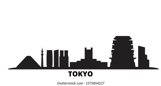 Japan, Tokyo City city skyline isolated vector illustration. Japan, Tokyo City travel black cityscape