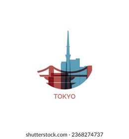 Japan Tokyo cityscape skyline city panorama vector flat modern logo icon. Asian Japanese capital metropolitan region emblem idea with landmarks and building silhouettes