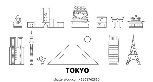 Japan, Tokyo line travel skyline set. Japan, Tokyo outline city vector illustration, symbol, travel sights, landmarks.