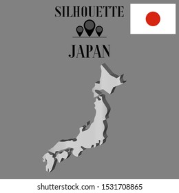 Japan, Tokyo outline world map silhouette vector illustration, creative design background, national country flag, design element, symbols from countries all continents set. 