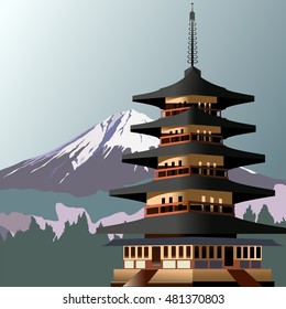 Japan Tokyo Pagoda, Sensoji Asakusa Temple. Vector color illustration