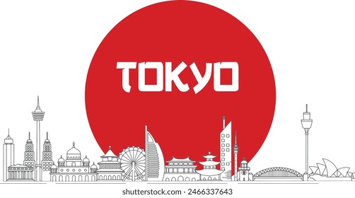 Japan Tokyo Skyline Vector Outline