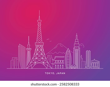 Japan Tokyo Skyline Vector Outline