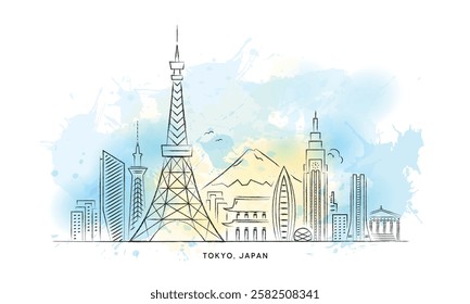 Japan Tokyo Skyline Vector Outline