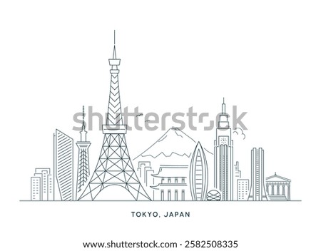Japan Tokyo Skyline Vector Outline
