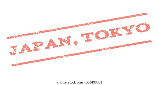 Japan Tokyo watermark stamp. Text tag between parallel lines with grunge design style. Rubber seal stamp with dirty texture. Vector salmon color ink imprint on a white background.