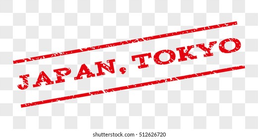 Japan, Tokyo watermark stamp. Text caption between parallel lines with grunge design style. Rubber seal stamp with dirty texture. Vector red color ink imprint on a chess transparent background.