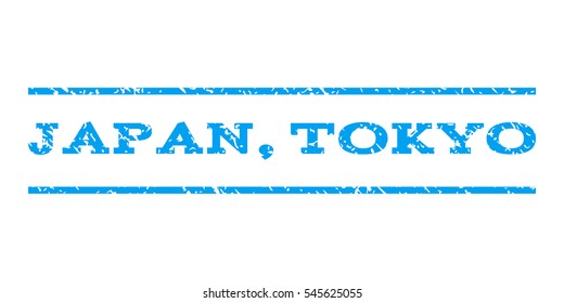 Japan, Tokyo watermark stamp. Text caption between horizontal parallel lines with grunge design style. Rubber seal stamp with scratched texture. Vector blue color ink imprint on a white background.