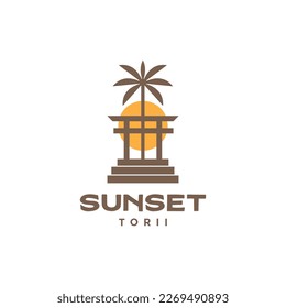 japan toriate gate coconut tree sunset culture logo design Vektorsymbol