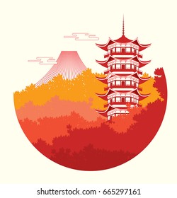 Japan tourism poster/brochure template. Autumn in Japan. Vector Illustrator