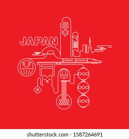 Japan tourism poster/brochure/web banner template. Modern outline illustration. Japanese wording mean "Japan". Vector Illustration.
