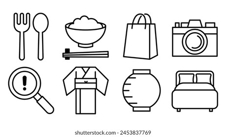 Japan tourism travel icon set.