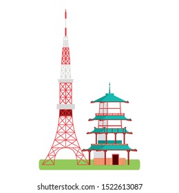 japan tower and building icon over white background, vector illustration