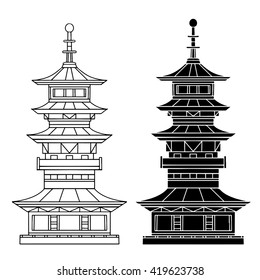 Japan, tower set. Japanese design elements set isolated