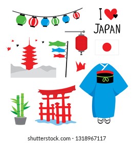 Japan Tradition Place Travel Asia Mascot Boy and Girl Cartoon Element Vector