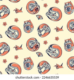 japan traditional Daruma Doll seamless pattern vector