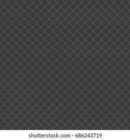 Japan traditional ethnic embroidery ornament with repeated scallops. Fish scale. Repeat scallop background. Seamless surface pattern design with scales. Ancient japanese sashiko uroko motif. Squama.