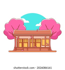 Japan Traditional House Vector in Flat Design Illustration