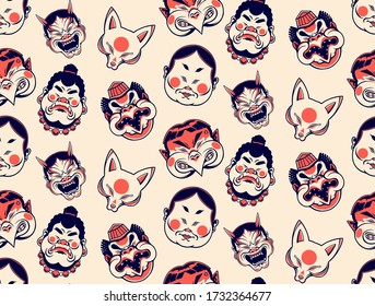 japan traditional mask seamless pattern vector