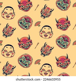 japan traditional mask seamless pattern vector